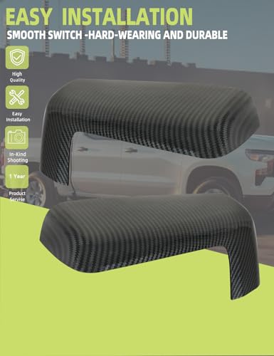 Rearview Mirror Cover Carbon Fiber Compatible with Chevy Silverado 1500 2500 3500 2019-2024/ GMC Sierra 1500 2500 3500 2019-2024 Accessories Parts Replaces Left Right 1 Pair