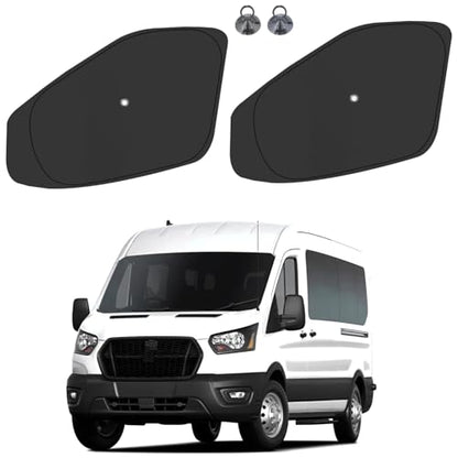Front Side Window Sun Shade with Suction Cups for 2015-2024 Fo-rd Transit Van High and Medium Roof, Foldable Window Sunshade Sun Visor Protector, Side Shades Blocks UV Ray Heat, Pack of 2 - size: Silver & Black-Fit 2015-2024 Ford Transit