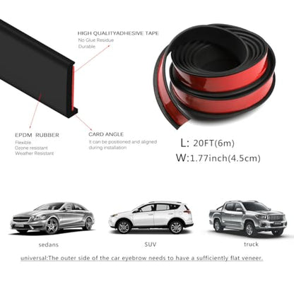 XmuxHai (4.5CM)*20FT Car Wheel Eyebrow Arch Trim Lips Strip Fender Flare Protector Universal Rubber Wheel Eyebrow Protector for Car and Truck Fender Flare Edge Trim(4.5CM)