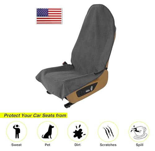 VSHIELD Waterproof Towel Car Seat Cover, Sweatproof Non-Slip Seat Protector, Universal Fit for Front Bucket or Rear Bench Seat of Cars, SUVs, Vans, Trucks, Compatible with Airbags and Armrests - color: Gray