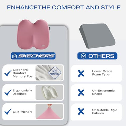 Skechers Seat Cushion, Ergonomic Memory Foam Cushion for Long Sitting Hours on Office & Home Chair, Car Seat Cushion for Sciatica, Coccyx Cushion,Pink - color: Pink