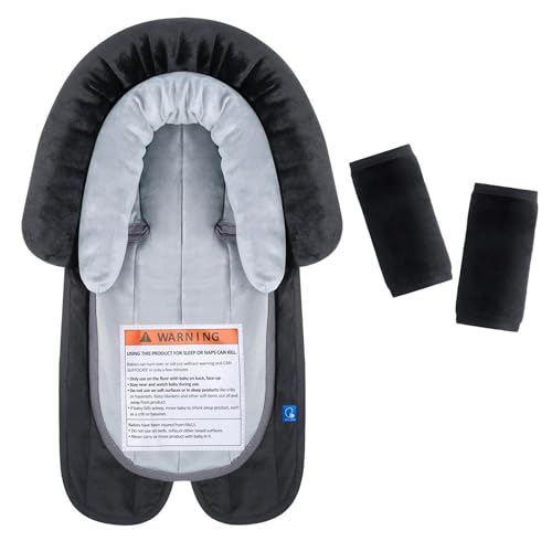 COOLBEBE New Babybody Support & Strap Covers Set for Newborn Infant Toddler- Extra Soft Stroller Cushion Pads Car Seat Insert, Perfect for Carseats, Strollers, Swings, Black - color: Black Set-1