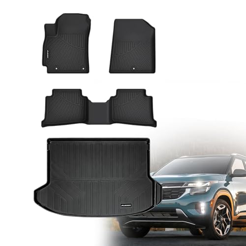 Floor Mats for 2021-2025 2026 Kia Seltos & Cargo Mat, TPE All Weather Protection Car 1st & 2nd Row Floor Liners with Trunk Mat Full Set Accessories,Black - size: For 2021-2026 Kia Seltos