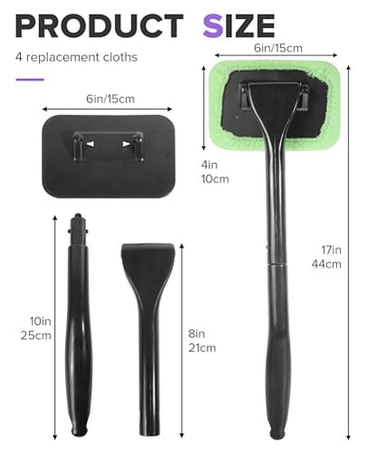 6PCS Car Detailing Kit,Windshield Cleaner Tool,Car Accessories Inside Windshield Cleaning Tool with Extendable Handle,4 Microfiber Pads and 1 Spray Bottles,Suitable for All Cars,Trucks,SUVs,RVs