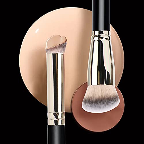 Makeup Brushes DPOLLA Pro Foundation Brush and Flawless Concealer Brush Perfect for Any Look Premium Luxe Hair Contour Brush Perfect for Blending Liquid,Buffing,Cream,Sculpting,Mineral Makeup - color: Black