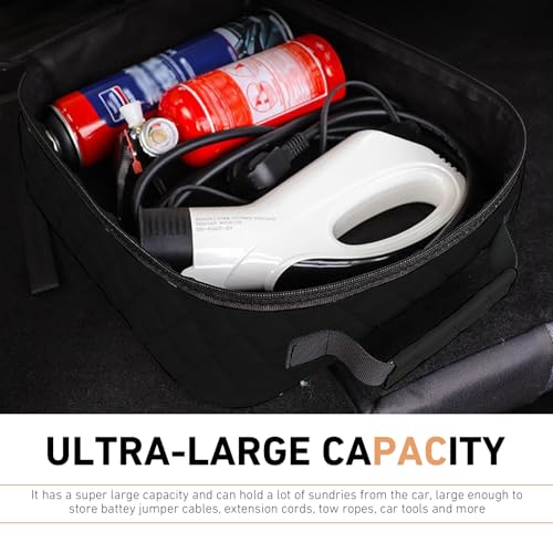 Car Trunk Storage Bag, Leather Hanging Organizer, Multi-Purpose Auto Trunk Bag for Tools, Accessories & Emergency Kits, Universal for Most Cars (Black)