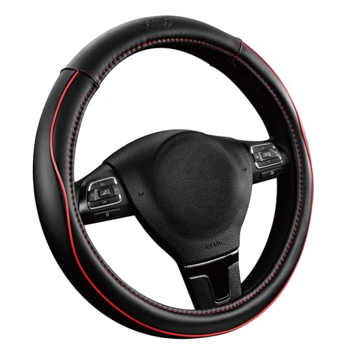 Skechers Memory Foam Steering Wheel Cover,Piping Microfiber Leather Steering Wheel Cover Sporty Universal Fit 14" 1/2-15" Car Wheel Protector for Men Women Fit Suvs,Vans,Sedans,Car,Trucks,Red - color: Red