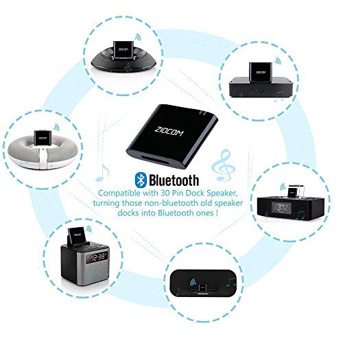 ZIOCOM [Upgrade] 30 Pin Bluetooth Adapter Audio Receiver for Bose iPod iPhone SoundDock and Other 30 Pin Dock Speakers, Upgrade Old SoundDock with 30 Pin Connector, Not for Any Cars or Motorcycles