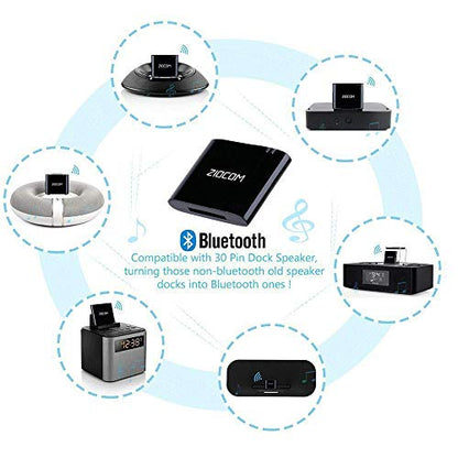 ZIOCOM [Upgrade] 30 Pin Bluetooth Adapter Audio Receiver for Bose iPod iPhone SoundDock and Other 30 Pin Dock Speakers, Upgrade Old SoundDock with 30 Pin Connector, Not for Any Cars or Motorcycles