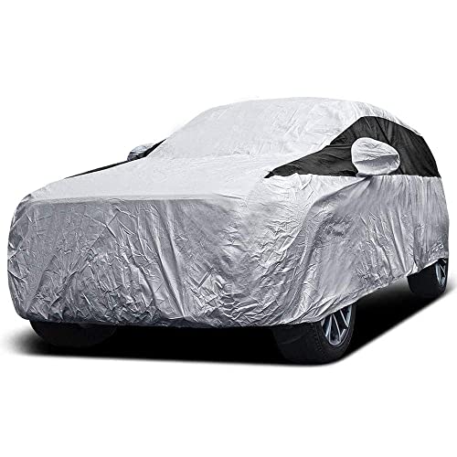 Titan Premium Multi-Layer PEVA Car Cover for Mid-Size SUV 188-206". Waterproof, UV Protection, Anti-Scratch Protective Lining, Driver-Side Zippered Opening. Fits Explorer, Grand Cherokee and More. - color: Silver with Black Stripe, size: Mid-size Suv (188