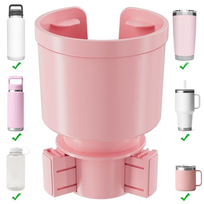 Upgraded Car Cup Holder Expander Adapter with Offset Adjustable Base, Compatible with Yeti 14/24/36/46oz Ramblers, Hydro Flasks 32/40oz, Other Large Bottles Mugs in 3.5"-4.0", Pink 1 Pack - color: Pink, size: Large*1