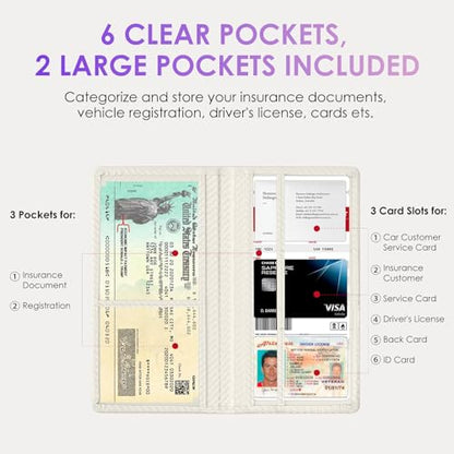 Car Registration and Insurance Holder，Colour Patterns Men Women Car License Document Registration and Insurance Card Holder - color: Pearly White