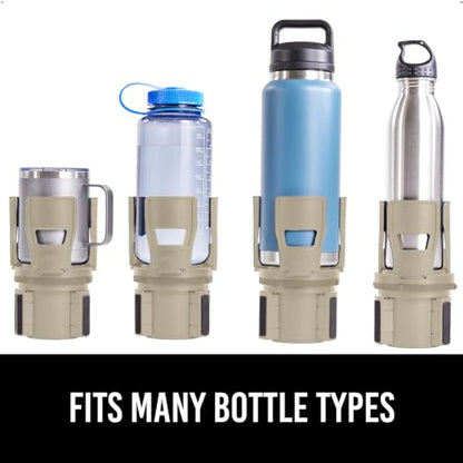 GORILLA GRIP Patent Pending Adjustable Car Cup Holder Expander, Keeps Water Bottle Secure, Expands to Fit 18 to 48 oz Large Bottles, Yeti, Owala, Stanley with Handle, Coffee Mug Insert for Cars, Tan - color: Tan
