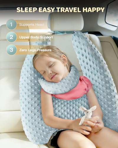 Memory Foam Kids Travel Pillow, Car Pillow for Kids, H-Shape Car Pillows for Sleeping, Removable Pillowcase, Adjustable, Velvet Dots, Blue - color: Velvet Dots Blue