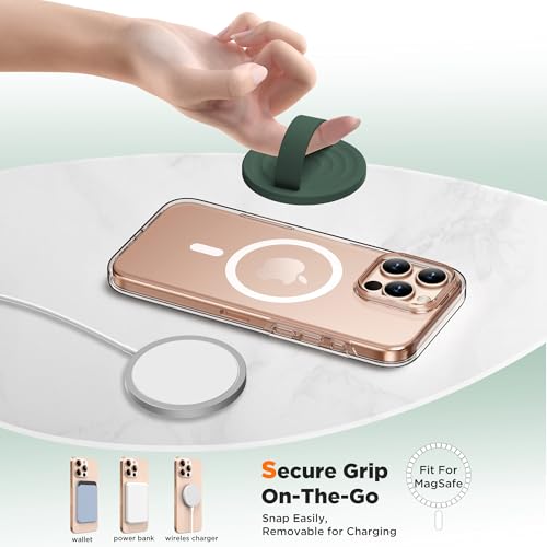 Magnetic Phone Grip Ring Holder, Liquid Silicone Magnet Cell Phone Grip Finger Loop, Compatible with Magsafe, Back of Phone for iPhone 17/16/15/14/13/12 Series, Alpine Green - color: Alpine Green