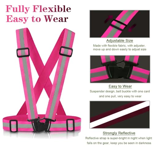 Reflective Vest Running Gear, 2Pack High Visible Safety VES for Cycling Jogging Running Walking, Adjustable for Men Women Kids - color: 2 x Pink