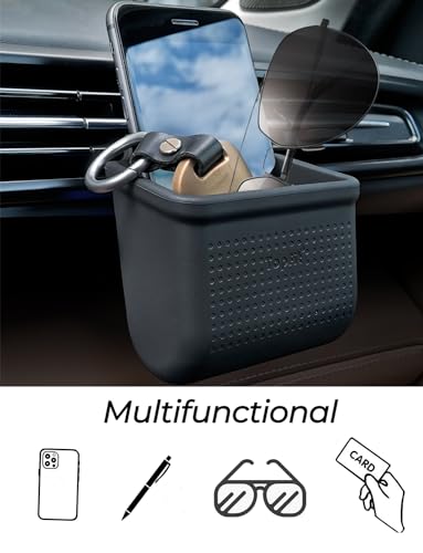 Car Air Vent Storage Bag Organizer Pocket Sunglass Holder Car Mount Phone Holder Coin Key Card Case Organizer with Hook- Black