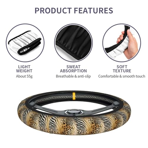 Leopard Zebra Print Steering Wheel Covers Non Slip Neoprene Universal 15 Inch Steering Wheel Protector Car Cover for Men Women - color: Leopard Zebra Print