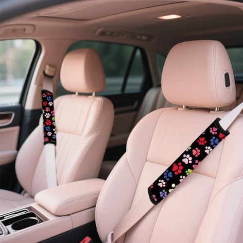 2Pcs Soft Auto Seat Belt Cover Pad Cute Dog Paw Print Colorful Car Seatbelt Shoulder Cushion for Comfortable Driving, Compatible with All Cars' Seatbelt and Backpack Straps - color: Paw Prints