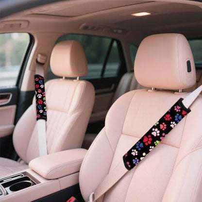 2Pcs Soft Auto Seat Belt Cover Pad Cute Dog Paw Print Colorful Car Seatbelt Shoulder Cushion for Comfortable Driving, Compatible with All Cars' Seatbelt and Backpack Straps - color: Paw Prints