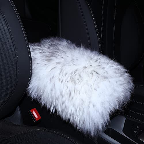 Frienda Furry Armrest Cover Auto Center Console Cover Car Soft Console Pad, Real Sheepskin Wool Soft Fluffy Auto Center Armrest Pad for Most Car Decoration Protector(Gray) - color: Gray