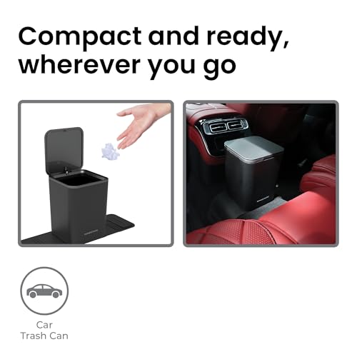 Ninestars Mini Car Trash Can with Press Lid, 3L / 0.79 Gallon Small Garbage Bin, Foldable Leak-Resistant Design with Weighted Non-Slip Base for Car Floor & Center Console (Black) - color: Black