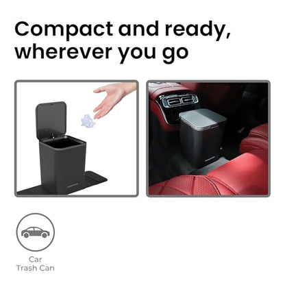 Ninestars Mini Car Trash Can with Press Lid, 3L / 0.79 Gallon Small Garbage Bin, Foldable Leak-Resistant Design with Weighted Non-Slip Base for Car Floor & Center Console (Black) - color: Black
