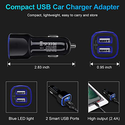 Car Charger, 2.4A 12W AndHot 2 Pack Mini Dual Port USB Car Charger Adapter Plug for iPhone 15 14 13 12 SE 11 Pro Max XR XS X 8 7 6S Plus, iPad, Samsung Galaxy S23 S22 S21 S20 S10 Note 20, LG, Android