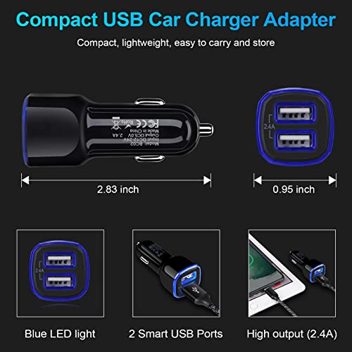 Car Charger iPhone, 5Pack 2.4A 12V USB Adapter Car Cigarette Lighter USB Charger Car Plug for iPhone 17 16e 16 15 14 13 12 11 SE XR XS X 8 7 6,Samsung Galaxy S25 S24 S23 S22 S21 S10 S9,Android,Kindle