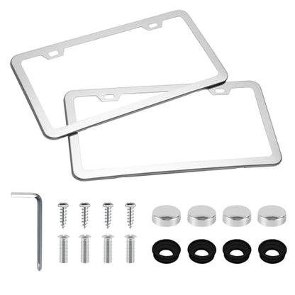 LivTee Chrome License Plate Frames, 2 Holes Stainless Steel License Plate Covers, 2PCS Car License Plate Holder, Automotive Accessories, Slim Design with Bolt and Gasket Cover for US Cars(Silver) - color: Mirror Silver