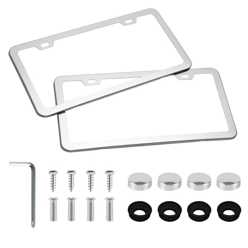 LivTee Chrome License Plate Frames, 2 Holes Stainless Steel License Plate Covers, 2PCS Car License Plate Holder, Automotive Accessories, Slim Design with Bolt and Gasket Cover for US Cars(Silver) - color: Mirror Silver