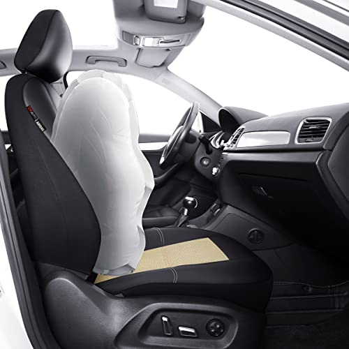 P&J AUTO Leather and Mesh Car Seat Cover Front Pair Universal Fit for Cars Trucks Vans & SUVs Airbag Compatible (Beige) - color: BK BG