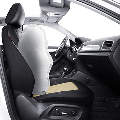 P&J AUTO Leather and Mesh Car Seat Cover Front Pair Universal Fit for Cars Trucks Vans & SUVs Airbag Compatible (Beige) - color: BK BG