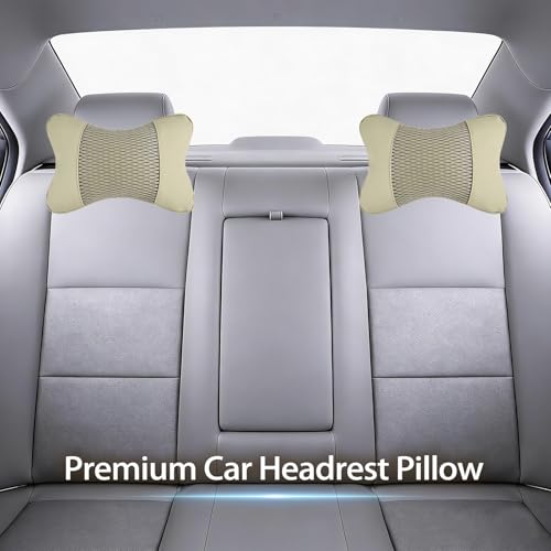 2 Pack Car Neck Pillow Soft Breathable Mesh Headrest Pillows for Driving Support, Universal Fit for Most Car Seats Decor Accessories（Off White）