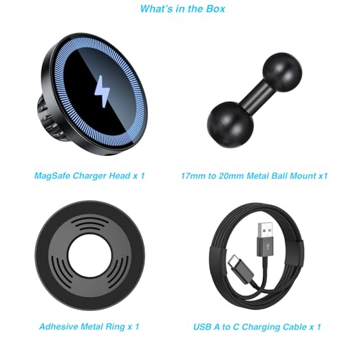 Magnetic Wireless Charging Phone Holder with 20mm Ball Mount for MagSafe Charge, [Heavy-Duty] 20mm Ball for MagSafe Charger Compatible with Bulletpoint Mounting Solutions