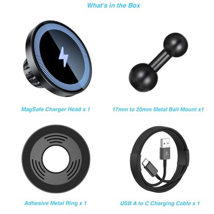 Magnetic Wireless Charging Phone Holder with 20mm Ball Mount for MagSafe Charge, [Heavy-Duty] 20mm Ball for MagSafe Charger Compatible with Bulletpoint Mounting Solutions