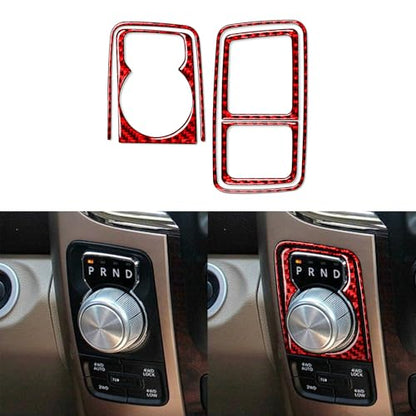 Carbon Fiber Car Gear Shift Knob Console Panel Cover Trims Rotary Shifter Compatible with Dodge Ram 1500/2500/3500 2013 2014 2015 Interior Accessories Red (Kit-F 5Pcs) - color: Red 15