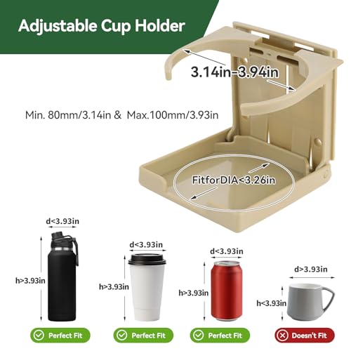 2pcs Adjustable Folding Cup Holder Automotive Water Drink Bottle Holder, fit Most Size Mugs Bottle, with Screws and Tapes, for Car Auto Truck RV Boat Van Camper Caravan Marine Yacht (Beige) - color: Beige