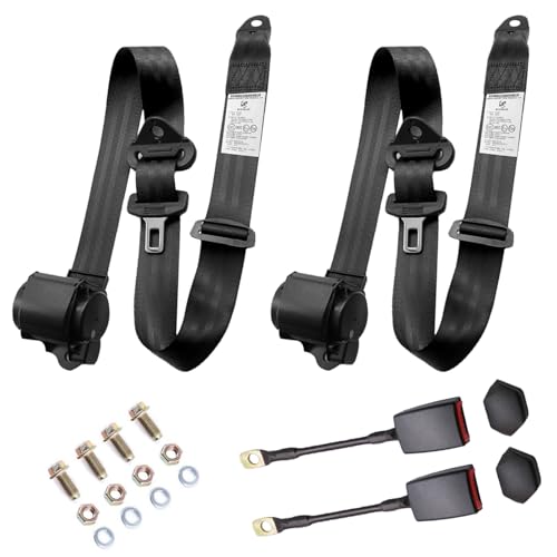 2PCS Universal 3Pt Adjustable Retractable Lap for Go Kart,Club Golf Cart,SUV,Cars Minivan,UTV (Black1) - color: Black1