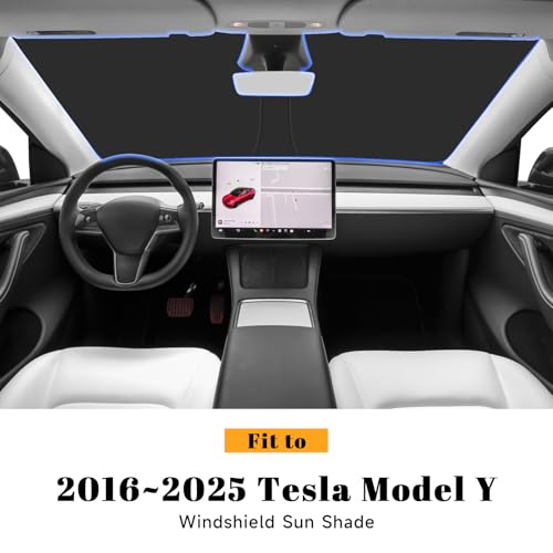Car Windshield Sun Shade for Tesla 2016-2026 Model Y Juniper Accessories (OEM Design) Reflective Foldable Heat Insulation Sunshade for Ultimate Protection - size: for 2016-2026 Model Y