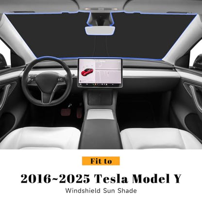 Car Windshield Sun Shade for Tesla 2016-2026 Model Y Juniper Accessories (OEM Design) Reflective Foldable Heat Insulation Sunshade for Ultimate Protection - size: for 2016-2026 Model Y