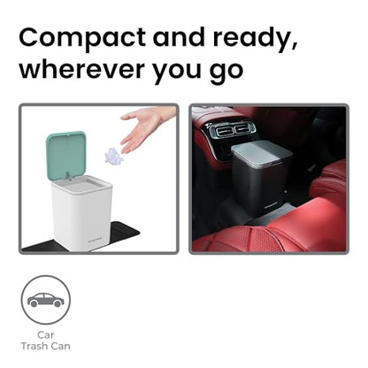 Ninestars Mini Car Trash Can with Press Lid, 3L / 0.79 Gallon Small Garbage Bin, Foldable Leak-Resistant Design with Weighted Non-Slip Base for Car Floor & Center Console (White & Green) - color: White & Green