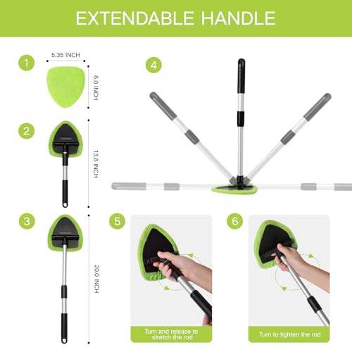 Qydipclin 10pcs Windshield Cleaning Tool Inside Car Window Cleaner Wash Kit with 4 Reusable Microfiber Pads 1 Spray Bottle and Extendable Handle Interior Auto Glass Wiper Kit, Green - color: Green