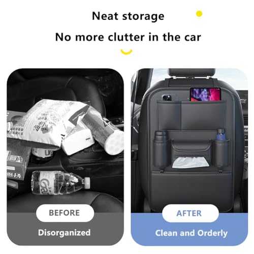 Tumecos Car Backseat Storage Bag,Seat Back Organizer with Tissue Box,Multifunctional Kick Mat,Backseat Protector Cover Pad,Large Capacity Seat Back Storage Hanging Bag(Style A) - style: Style A