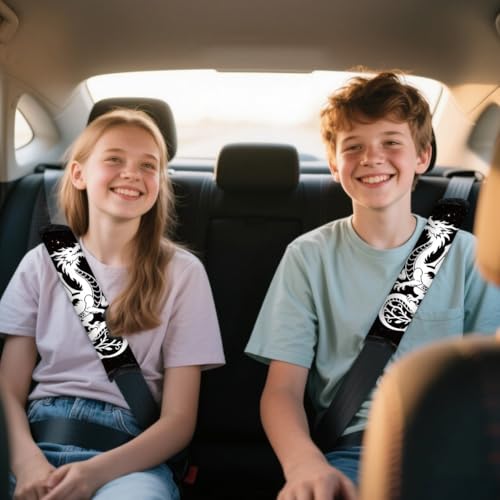 2Pcs Soft Auto Seat Belt Cover Pad Dragon White Car Seatbelt Shoulder Cushion for Comfortable Driving, Compatible with All Cars' Seatbelt and Backpack Straps - color: Dragon