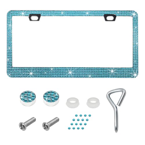 DXNQ Bling License Plate Frame, Sparkly Rhinestone Diamond License Plate Cover with Crystal Screws Caps, Glitter Crystal Stainless Steel License Plate Holder for Women, Car Accessories (Blue) - color: Blue