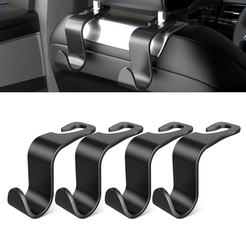 Car Seat Back Hook, Car Headrest Hook, Car Accessories for Interior, 4 Pack Plastic Black Hook, Suitable for Handbags, Shopping Bags, Clothes, Portable Tool Box