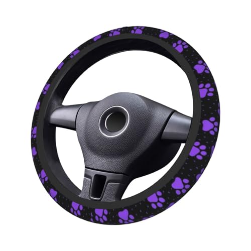 Purple Paw Print Steering Wheel Cover Dog Paw Print Steering Wheel Cover Anti-Slip Breathable Universal for 15 Inch Car with 2 Pieces Car Coasters Suitable for Men Women - color: Purple Paw Print1