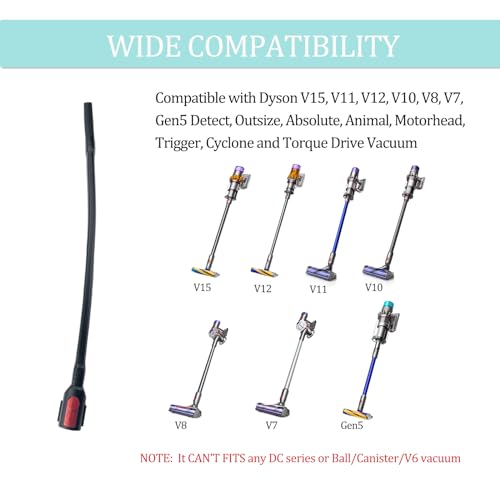 Charlux 22.6" Flexible Crevice Tool for Dyson V7 V8 V10 V11 V12 V15 Gen5 Cordless Vacuum Cleaner, Vacuum Accessories Attachment for Dryer Vent, Car Detailing, Gaps and Corners Cleaning - 22.6 Inches