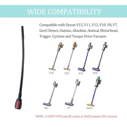 Charlux 22.6" Flexible Crevice Tool for Dyson V7 V8 V10 V11 V12 V15 Gen5 Cordless Vacuum Cleaner, Vacuum Accessories Attachment for Dryer Vent, Car Detailing, Gaps and Corners Cleaning - 22.6 Inches